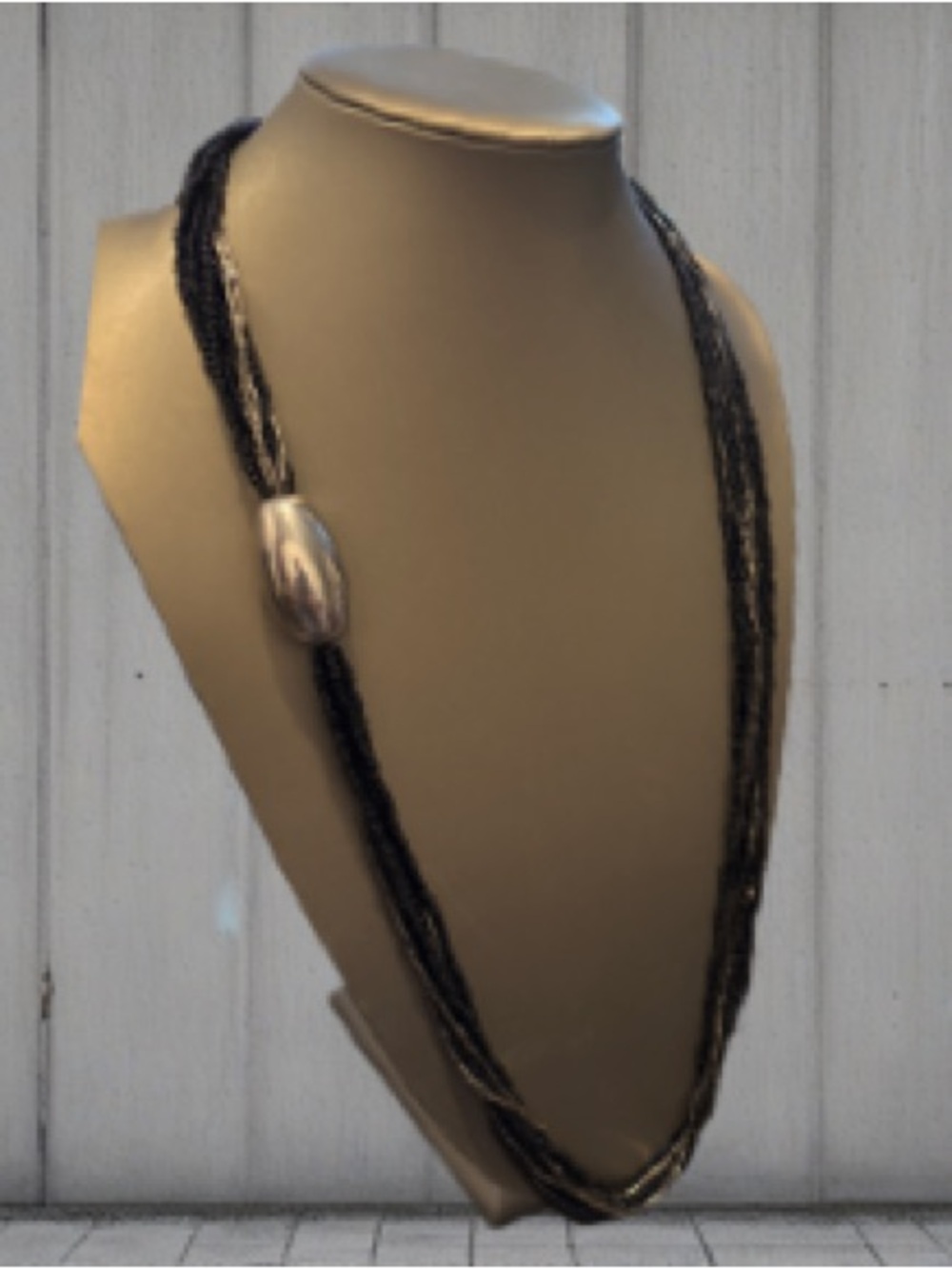 Black Multi-Strand Bead Necklace with Silver Accent